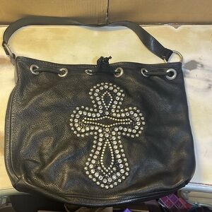 Leatherock black leather gorgeous purse, bag, crossbody Swarovski crystals cross